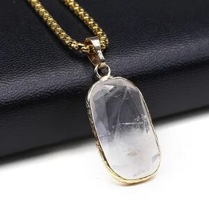 Clear Quartz Semi Precious Stone Pendant Necklace